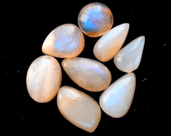 Belomorite Moonstone Cabochon Loose Gemstone 8 Pieces For Jewelry Making | Size : 20-14 MM | AAA+ Belomorite Moonstone For Wire Wrap - 34694
