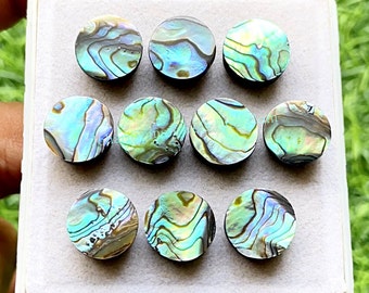 Abalone Shell Calibrated Round Shape Cabochon With Flat Back 10 Pieces Lot | Size : 12 MM | AAA+ Abalone Shell Used For Jewelry Making