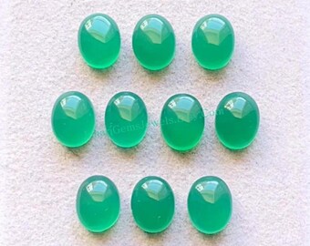 Green Chalcedony 7X9 MM Oval Shape Smooth Cabochon Gemstone 10 Pieces Lot, AAA+ Natural Chalcedony With Flat Back For Jewelry Making