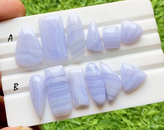 Blue Lace Agate Cabochon Loose Gemstone 6 Pieces Lot For Jewelry Making, AAA+ Natural Blue Lace Agate Cabochon Lot - 30956-30957
