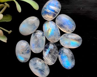 Rainbow Moonstone 12X8 MM Calibrated Oval Shaped Cabochon Gemstone 10 Pieces Lot For Jewelry Making
