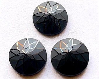 Black Spinel Precision Hand Cut And Carved 18 MM Round Shape Gemstone 3 Pieces Lot, AAA+ Natural Black Spinel Gemstone For Jewelry Making
