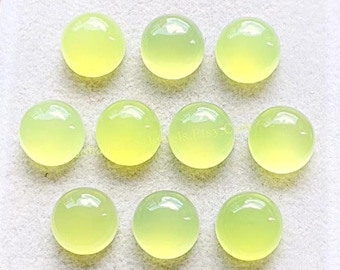 Prehnite Colour Chalcedony 10 MM Round Shape Smooth Cabochon Gemstone 10 Pcs Lot, AAA+ Natural Chalcedony With Flat Back For Jewelry Making