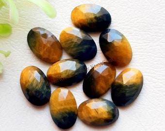 Bio Colour Tiger Eye Rose Cut Loose Gemstone Lot | Size 8X12 MM | 10 Pcs | Natural Stone Flat Back Rose Cut Gemstone Used For Jewelry Making