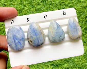 Frozen Sky Blue Kyanite Cabochon For Wire Wrap, Natural Blue Kyanite Loose Gemstones, Icy Kyanite Stones for Jewelry Making - 36884-36887