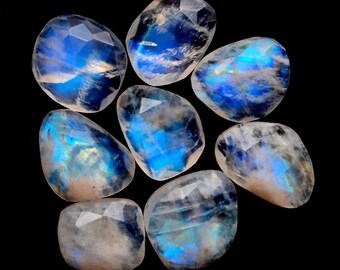 Selected Rainbow Moonstone Rose Cut Slice 8 Pieces Lot For Jewelry Making, AAA+ Rainbow Moonstone Rose Cut With Flat Back Gemstone - 24059