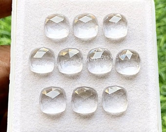 Clear Quartz 10 MM Rose Cut Cushion Shape With Flat Back Gemstone 10 Pieces Lot, AAA+ Natural Clear Quartz Used For Jewelry Making