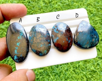 Azurite With Pyrite Cabochon For Wire Wrap, AAA+ Natural Azurite With Pyrite Gemstones, Designer Jewelry Making Stones - 38229-38232