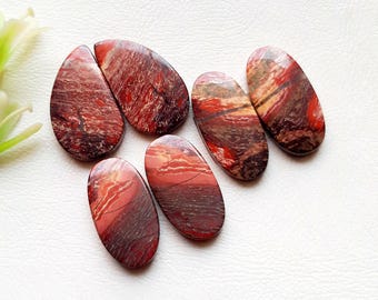 Red Jasper Pair Cabochon Loose Gemstone 3 Pieces Lot For Jewelry Making | Size : 26-24 MM | Natural Red Jasper Pair For Earrings - 20978