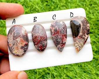 Lava Vein Crazy Lace Agate Cabochon Set For Wire Wrap, AAA+ Natural Blood Vein Pattern Gemstone, Jewelry Making Supply - 35555-35558