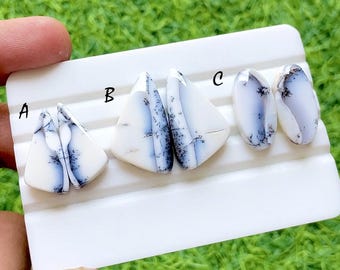 Beautiful Dendritic Opal Pair Cabochon Loose Gemstone For Jewelry Making, Natural Dendritic Opal Matching Pair For Earrings - 37186-37188