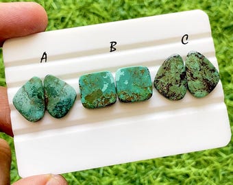 Tibetan Turquoise Pair Cabochon Loose Gemstone For Jewelry Making, AAA+ Natural Tibetan Turquoise Pair Cabochon For Earrings -  37596-37598