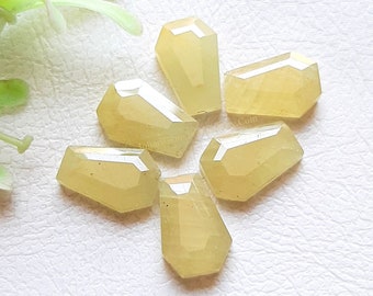 Yellow Sapphire Coffin Shape Step Cut Gemstone 6 Pcs Lot | Size 8X12 MM | Natural Yellow Sapphire Coffin With Flat Back For Handmade Jewelry