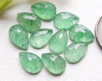 Selected Green Strawberry Quartz Pear Shape Rose Cut Calibrated Gemstone 10 Pieces Lot For Jewelry Making