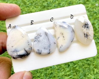 Snow Fern Opal Gemstone Loose Cabochon For Wire Wrap, Natural Dendritic Opal Gemstones, White Dendrite Opal For Jewelry Making - 37934-37937