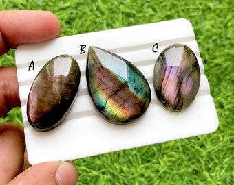 Selected Natural Purple Labradorite Cabochon Loose Gemstone For Jewelry Making, AAA+ Natural Purple Labradorite For Wire Wrap - 37005-37007