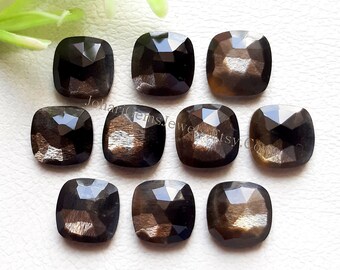 Black Fire Moonstone Cushion Shape Rose Cut - Golden Shine Moonstone Rose Cut Flat Back Gemstone 10 Pieces Lot For Jewelry Making, Ring