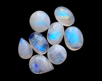 Rainbow Moonstone Cabochon Loose Gemstone 8 Pieces Lot | Size : 12-9 MM | AAA+ Ring Size Rainbow Moonstone For Handmade Jewelry - 21456