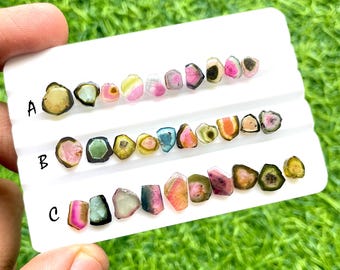 Multi Watermelon Tourmaline Slices 10 Pieces Gemstone Lot For Jewelry Making, AAA+ Natural Multi Tourmaline Slices Lot - 26077-26079