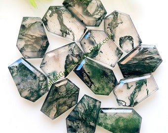 Green Moss Agate Coffin Shape Rose Cut Gemstone - Moss Agate Coffin Shape Gemstone 5 Pieces Lot For Jewelry Making, Pendant, Ring