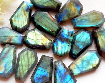 Multi Labradorite Coffin Shape Cabochon With Flat Back Wholesale Lot By Weight With Different Sizes Used For Jewelry Making And Wire Wrap