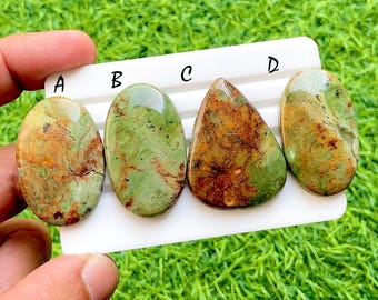 Rust Forest Opal Cabochon For Wire Wrap, AAA+ Natural Green Opal Cabochons, Natural Earth Tone Gemstone, Jewelry Making Stones - 35579-35582