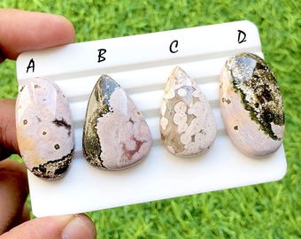 Celestial Bloom Ocean Jasper Cabochon Set, Rare Floral Pattern Ocean Jasper, Designer Jewelry Making Stones, Collector Gem Lot - 35522-35525