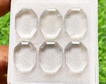 Clear Quartz Fancy Cut Long Octagon Shape With Flat Back Gemstone 6 Pieces Lot | Size : 15X20 MM | AAA+ Clear Quartz Used For Jewelry Making