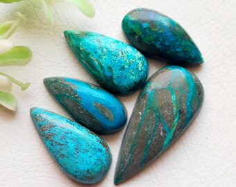 Selected Shattuckite Cabochon Loose Gemstone 5 Pieces Lot | Size : 29-21 MM | Natural AAA+ Shattuckite Cabochon For Handmade Jewelry - 10128