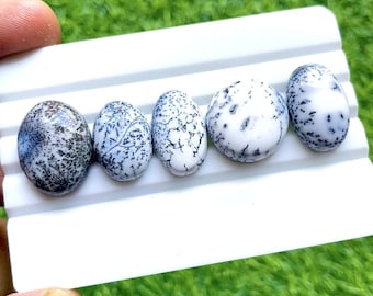 Dendritic Opal Cabochon Loose Gemstone 5 Pieces Lot | Size : 20-19 MM | AAA+ Natural Dendritic Opal For Handmade Jewelry - 27930
