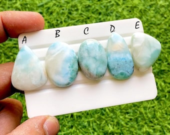 Ocean Blue Larimar Loose Gemstone Cabochon For Wire Wrap, Caribbean Larimar Gemstone, High End Larimar Jewelry Making Stone - 37906-37910