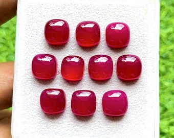Pink Chalcedony 10 MM Cushion Shape Smooth Cabochon Gemstone 10 Pieces Lot, AAA+ Natural Chalcedony With Flat Back For Jewelry Making
