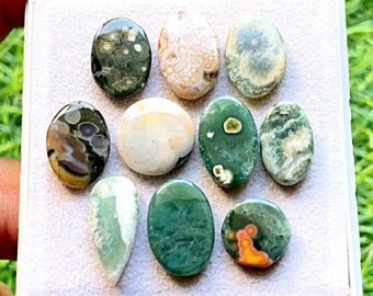 Selected Ocean Jasper Cabochon Loose Gemstone 10 Pcs Lot For Jewelry Making | Size : 19-12 MM | Natural Ocean Jasper Small Size Lot - 21657