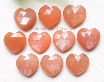 Peach Moonstone Heart Shape Rose Cut Loose Gemstone- Natural Peach Moonstone Heart Shape Flat Back Gemstone 10 Pieces Lot For Jewelry Making