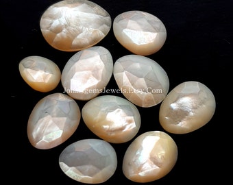 Natural Mother Of Pearl Gemstone Rose Cut Slice - MOP Rose Cut Flat Back Gemstone 10 Pieces Lot For Jewelry Making, Pendant, Ring