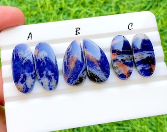 NEW Sodalite Pair Cabochon Loose Gemstone For Jewelry Making , AAA+ Natural Sodalite Matching Pair Gemstone For Earrings - 35043-35046