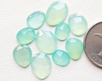 Aqua Chalcedony Rose Cut Slice - Top Quality Aqua Chalcedony Rose Cut Flat Back Gemstone 10 Pieces Lot For Jewelry Making, Pendant, Ring