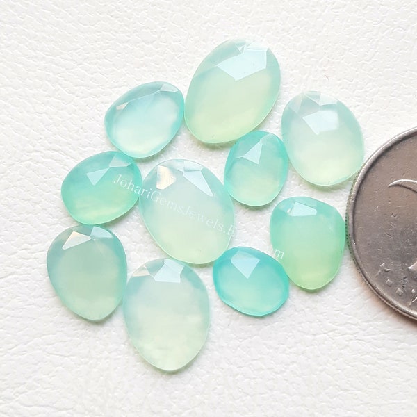 Aqua Chalcedony Rose Cut Slice - Top Quality Aqua Chalcedony Rose Cut Flat Back Gemstone 10 Pieces Lot For Jewelry Making, Pendant, Ring