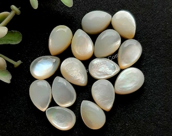 Mother Of Pearl Pear Shape Cabochon Calibrated Gemstone 15 Pcs Lot | Size : 6X8 MM | AAA+ Natural MOP With Flat Back For Handmade Jewelry