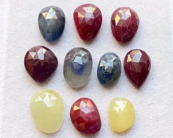 Multi Sapphire Rose Cut Slice Loose Gemstone 10 Pieces Lot | Size : 9-12 MM | Natural Multi Sapphire Rose Cut For Handmade Jewelry - 5723