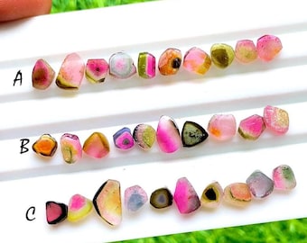 Multi Watermelon Tourmaline Slices 10 Pieces Gemstone Lot For Jewelry Making, AAA+ Natural Multi Tourmaline Slices Lot - 28056-28058