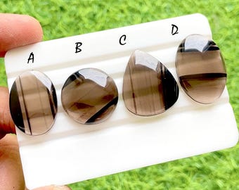 Shadow Line Obsidian Loose Cabochon For Wire Wrap, Natural Black Banded Stone, Elegant Designer Gemstone For Jewelry Making - 37673-37676