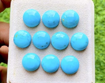 Turquoise 12 MM Round Shape Smooth Cabochon Gemstone 10 Pieces Lot With Flat Back For Handmade Jewelry