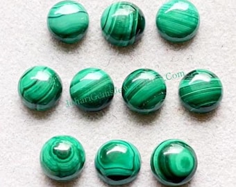 High Polish Malachite 8 MM Round Shape Smooth Cabochon Gemstone 10 Pieces Lot, Malachite Round With Flat Back For Handmade Jewelry Making