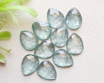 Aqua Kyanite Rosecut Pear Gemstone 10 Pieces Lot | Size : 8x10 MM | AAA+ Natural Aqua Kyanite With Flat Back For Handmade Jewelry