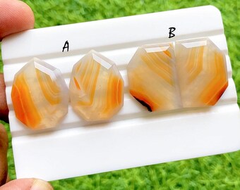 Pares de ágata naranja bandeada con corte rosa elegante para joyería hecha a mano, pares de ágata naranja bandeada natural AAA+ a juego para pendientes - 41338-41339