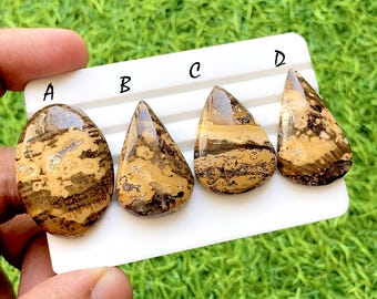 Desert Dune Picture Jasper Cabochon For Wire Wrap, Natural Earth Tone Jasper Stones, Designer Jewelry Making Gemstone Lot - 35760-35763