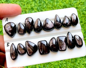 Galaxy Sheen Hypersthene Cabochon Set, AAA+ Natural Hypersthene Freeform Cabochons, Dark Flashy Gemstone for Jewelry Making - 35518-35519