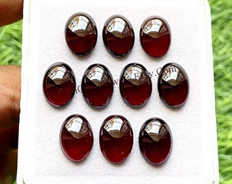 Garnet Calibrated Oval Shape Cabochon With Flat Back 10 Pieces Gemstone Lot | Size : 10X14 MM | AAA+ Natural Garnet Used For Jewelry Making