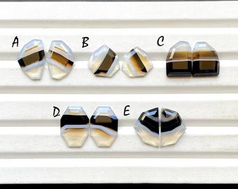 Selected Black Banded Agate Fancy Rose Cut Pairs For Handmade Jewelry, Natural Black Banded Agate Matching Pairs For Earrings  - 30009-30013